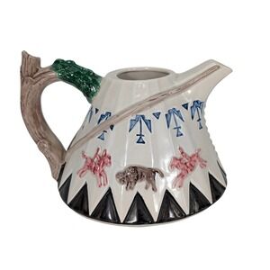 VTG Omnibus Japan Teapot Teepee Native American Indian Buffalo Ceramic NO LID